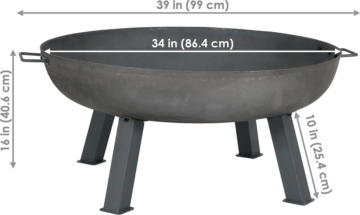 34-Inch Rustic Cast Iron Outdoor Raised Fire Pit Bowl with Handles - Oxidized Finish - image 13