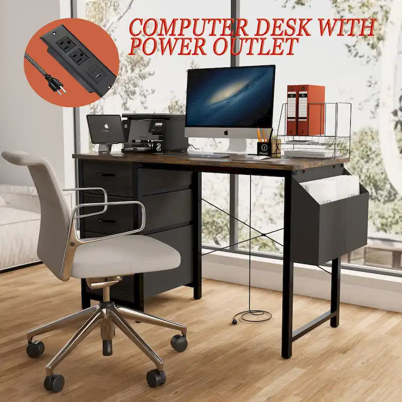 Contemporary Computer Desk with Built-in Charging Station and Versatile Reversible Storage Drawers for Home Office or Study - image 6