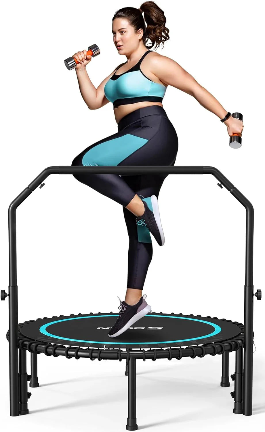 BCAN 450/550 LBS Foldable Mini Trampoline, 40"/48" Fitness Trampoline with Bungees, U Shape Adjustable Foam Handle, Stable & Quiet Exercise Rebounder for Adults Indoor/Outdoor Workout - image 2