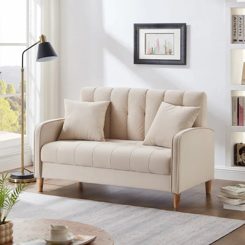 Contemporary Velvet Tufted Loveseat for Small Living Spaces - Beige Upholstered Sofa - image 1