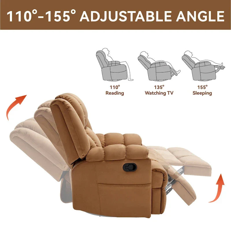 Extra-Large Swivel Rocker Recliner with Footrest and Pockets - Manual Operation - image 22