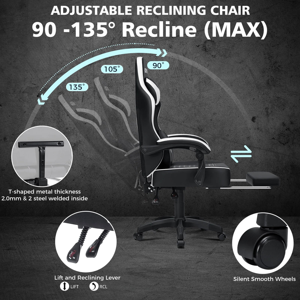 Hoffree Gaming Chair with Massage and Footrest Big and Tall Gamer Chair with Headrest and Lumbar Support PU Computer Game Chair for Adults Office - image 51