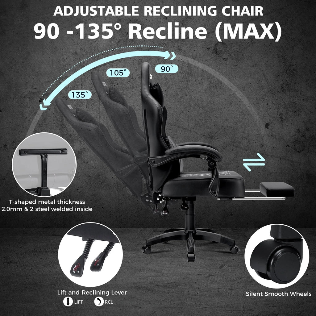 Hoffree Gaming Chair with Massage and Footrest Big and Tall Gamer Chair with Headrest and Lumbar Support PU Computer Game Chair for Adults Office - image 8
