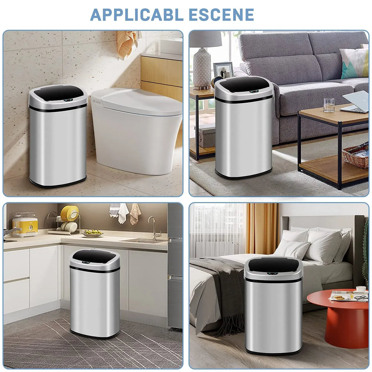 Bigacc 13 Gallon 50 Liter Kitchen Trash Can with Touch-Free & Motion Sensor, Automatic Stainless-Steel Garbage Can, Anti-Fing