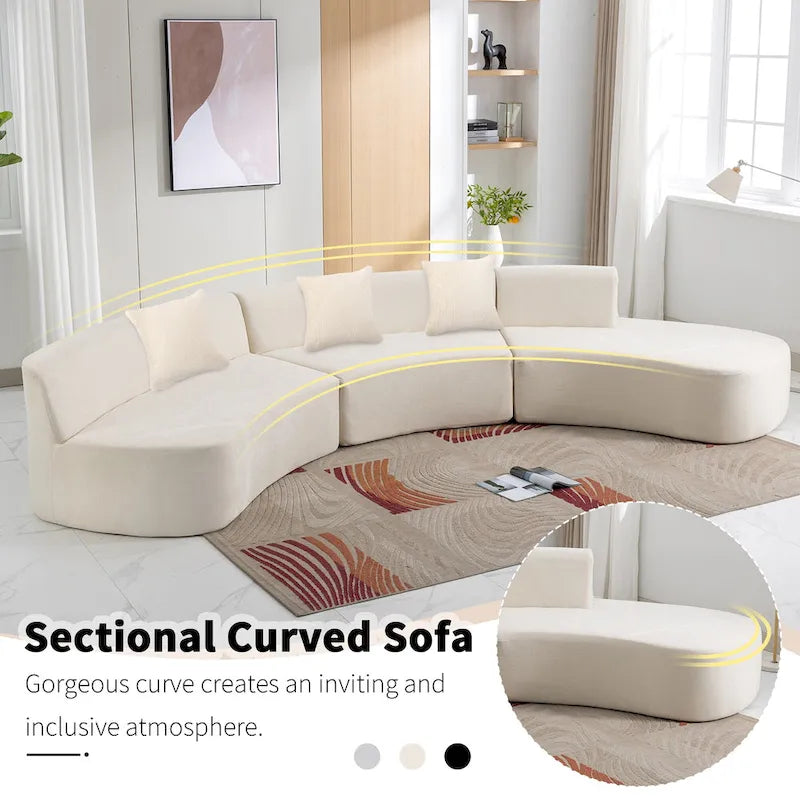 136-Inch Elegant Curved Chenille Sectional Sofa with Three Throw Pillows for Living Room - image 25