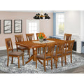East West Furniture 9-Piece Saddle Brown Kitchen Dining Set - Rectangular Table with 8 Chairs (Various Seat Options) - image 1